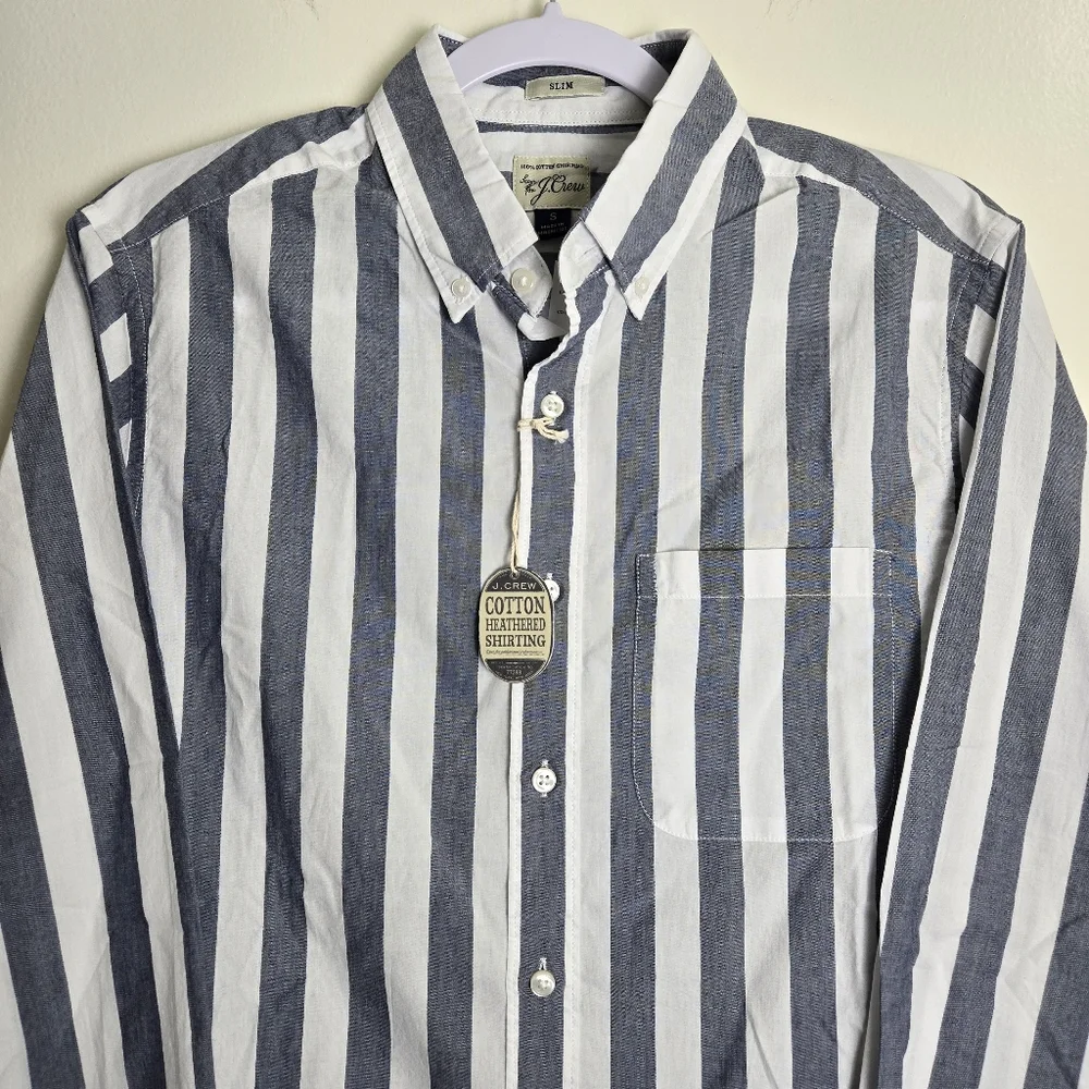 J.CREW Cotton Heathered Shirting Blue‎ White Slim Fit Button-Down Shirt S